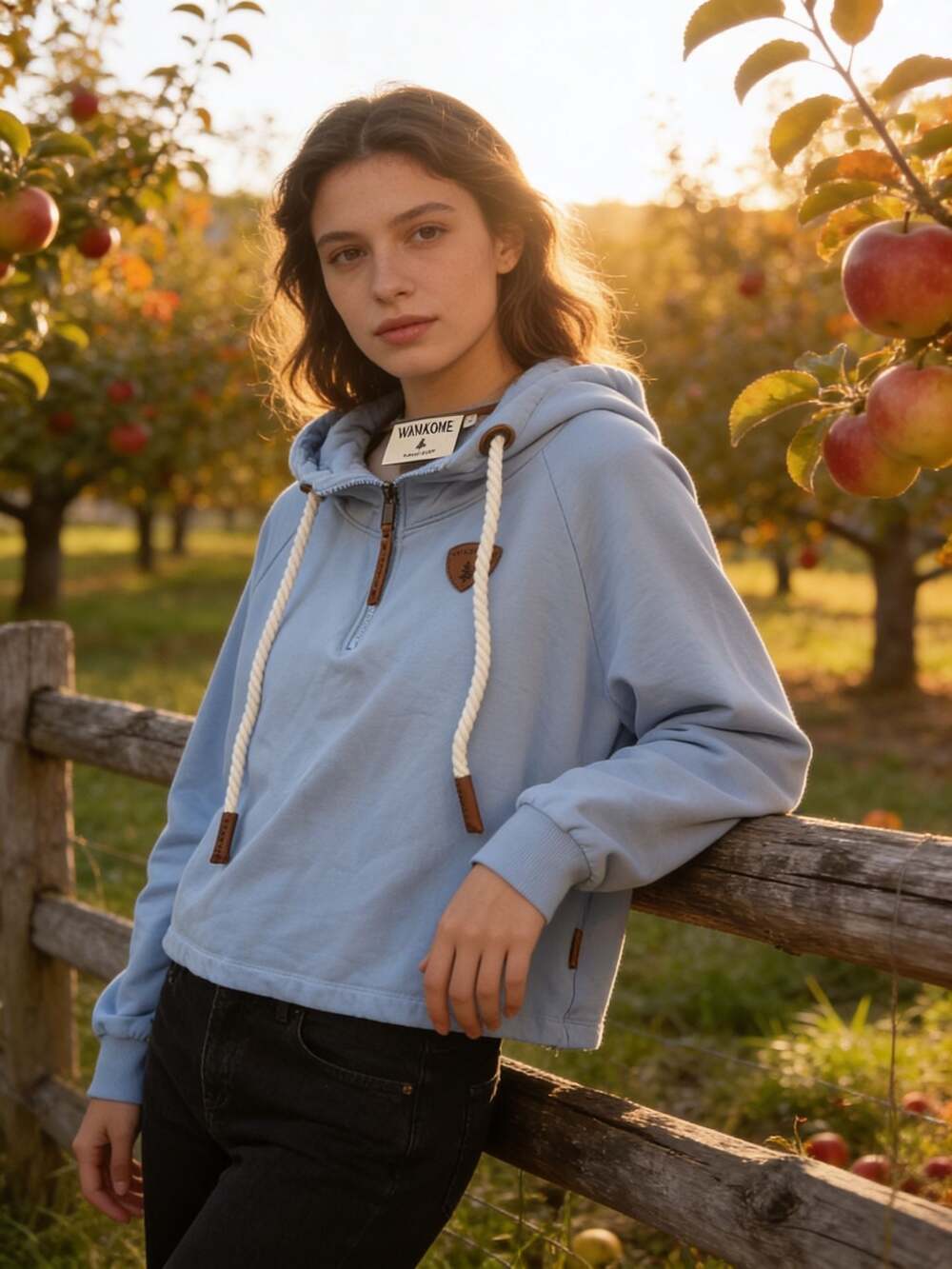 Wanakome Women's Light Blue Quarter-Zip Pullover Hoodie Size XL EUC